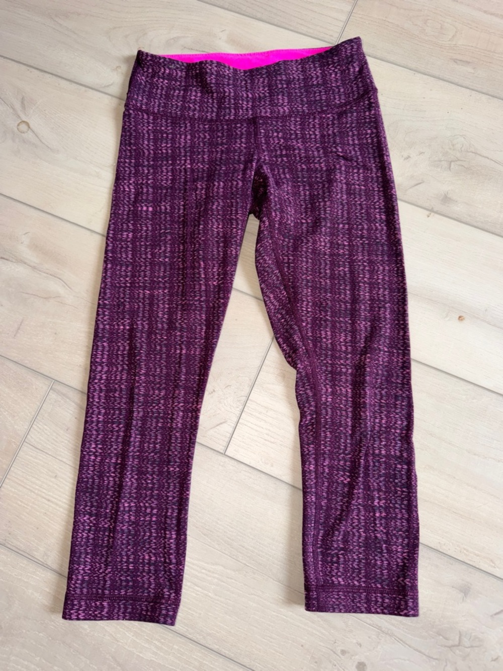 lululemon athletica Purple Patterned Leggings with Hot Pink Waistband